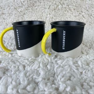(2) 2017 Starbucks Black & White Dipped Angled Coffee Mugs